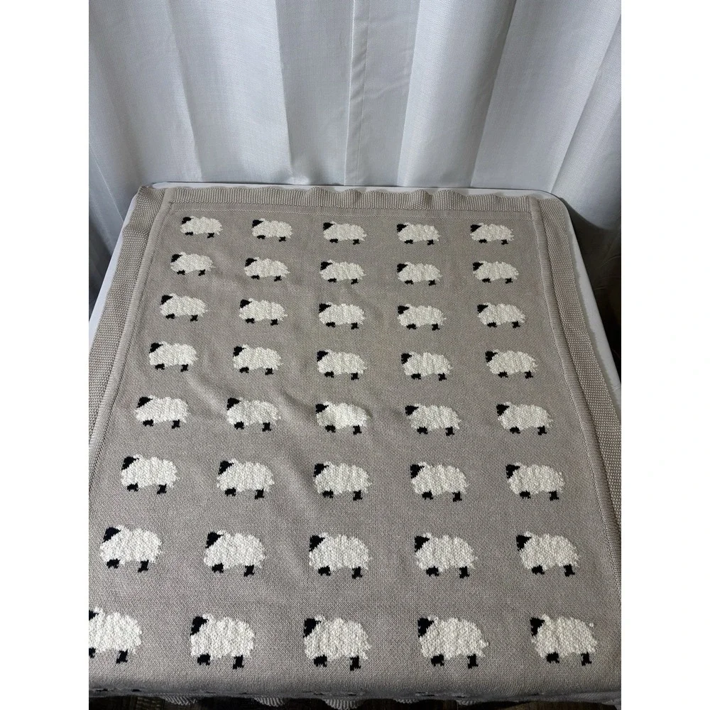 Creative Co-op Baby Blanket~Sheep Neutral Cotton Knit 40